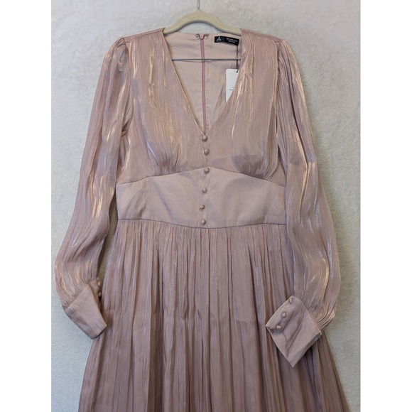 Anewsta Women's L Victorian Metallic Pleated Long Sleeve V Neck‎ Maxi Dress - Picture 2 of 11